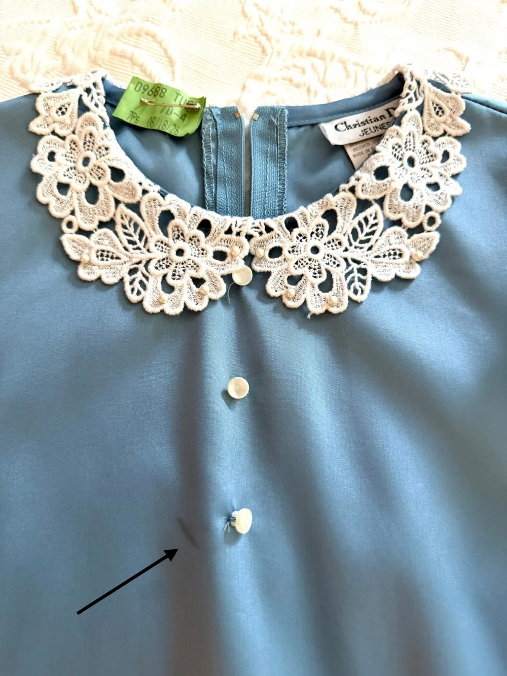 Vintage Christian Dior Blue Tiered Dress Lace Collar Girls Sz 12 1980’s